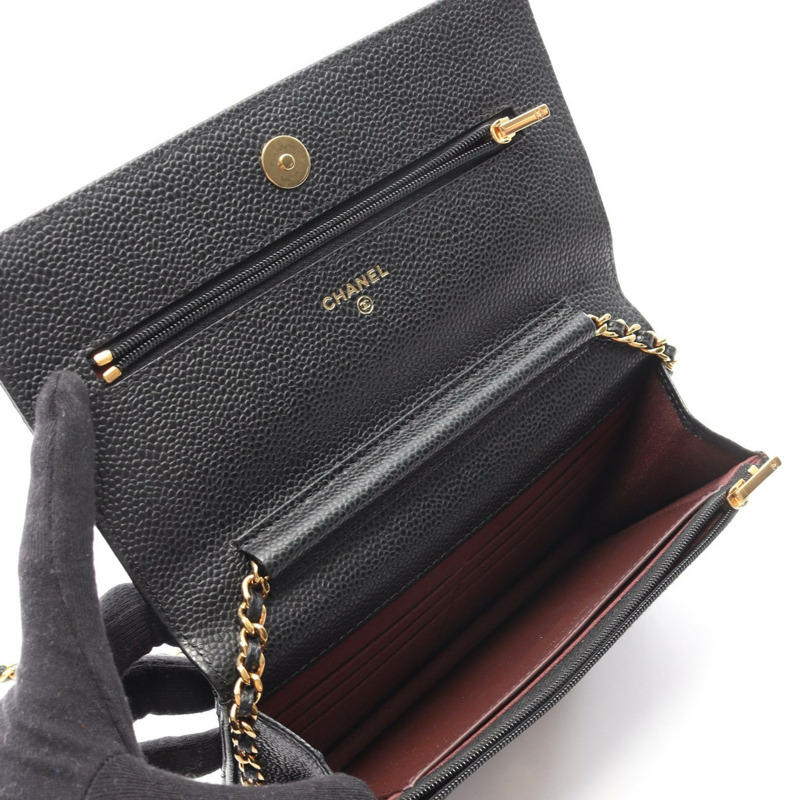 香奈兒 (CHANEL) 絎縫鏈條肩背斜背包皮夾 AP0250 黑色皮革 GHW CC-2