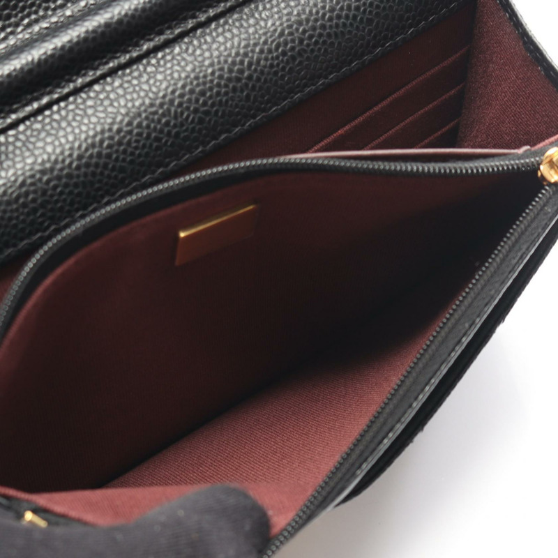 香奈兒 (CHANEL) 絎縫鏈條肩背斜背包皮夾 AP0250 黑色皮革 GHW CC-5