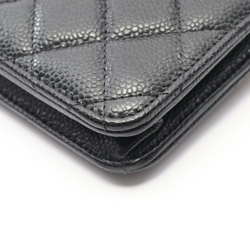 香奈兒 (CHANEL) 絎縫鏈條肩背斜背包皮夾 AP0250 黑色皮革 GHW CC-6