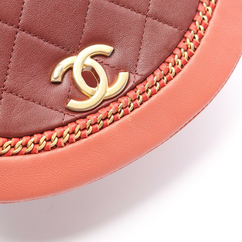 香奈兒 (CHANEL) 絎縫鏈條斜挎包，羊皮，波爾多橙色，二手，金色五金-5
