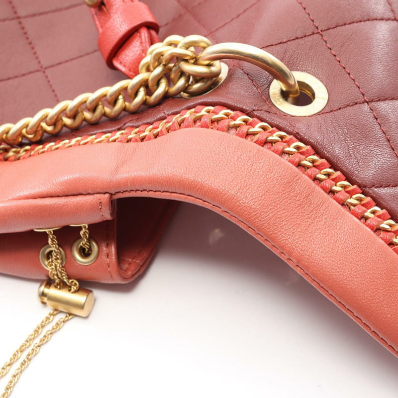 香奈兒 (CHANEL) 絎縫鏈條斜挎包，羊皮，波爾多橙色，二手，金色五金-6