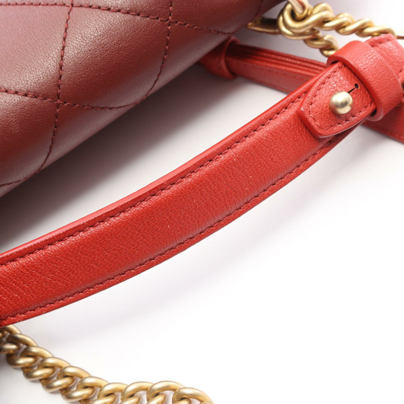 香奈兒 (CHANEL) 絎縫鏈條斜挎包，羊皮，波爾多橙色，二手，金色五金-7