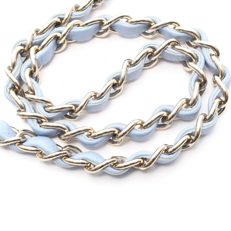 香奈兒迷你絎縫鏈條斜挎單肩包，羊皮材質，藍色，二手，女士款，金色五金-7