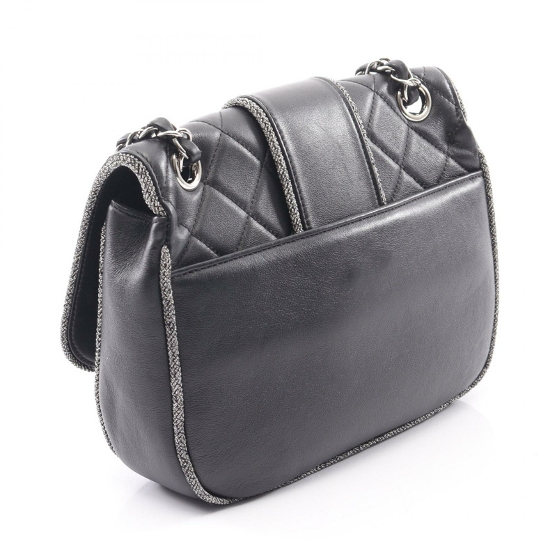 香奈兒 (CHANEL) 絎縫鏈條肩背包，羊皮材質，黑色，二手，女士款，附五金配件-1