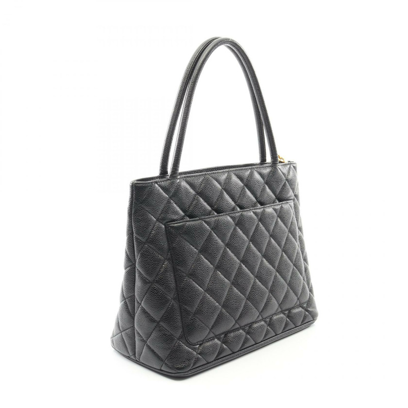 香奈兒 Medallion 手提包，小牛皮，黑色，二手，女士，金色五金-1