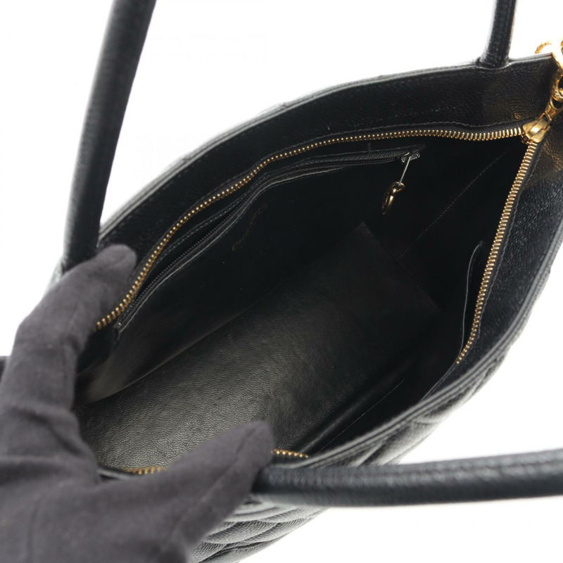 香奈兒 Medallion 手提包，小牛皮，黑色，二手，女士，金色五金-2