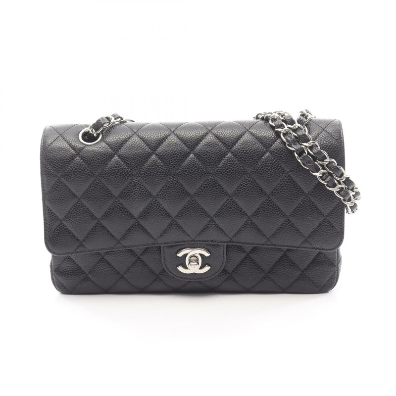 香奈兒 (CHANEL) Matelasse 雙蓋肩背包，小牛皮，黑色，SHW，二手，女士-0