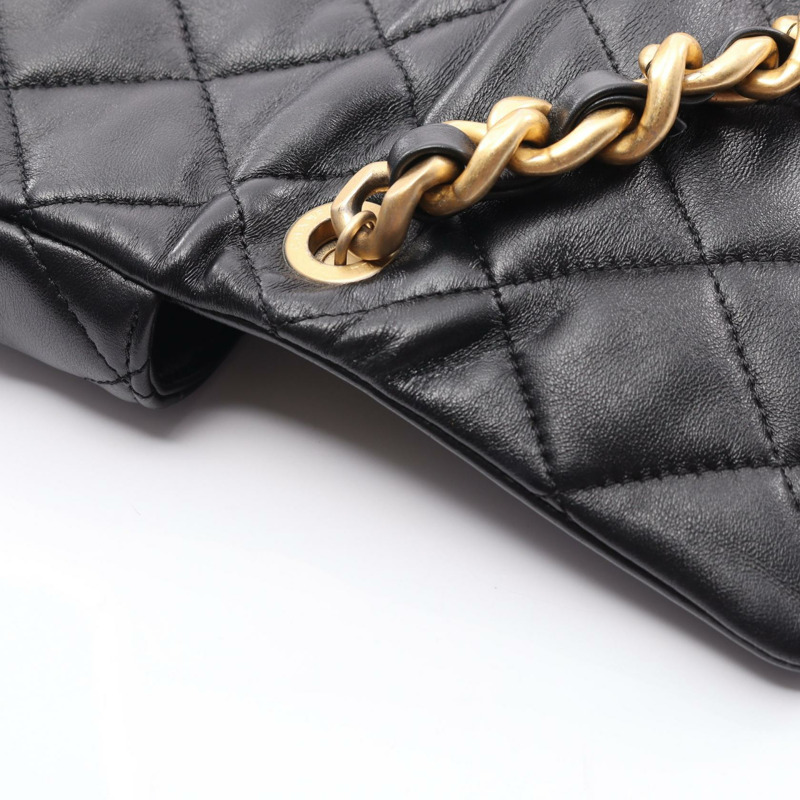 香奈兒 (CHANEL) 絎縫鏈條肩背斜背包 AS3206 羊皮 黑色 金色五金 二手-6