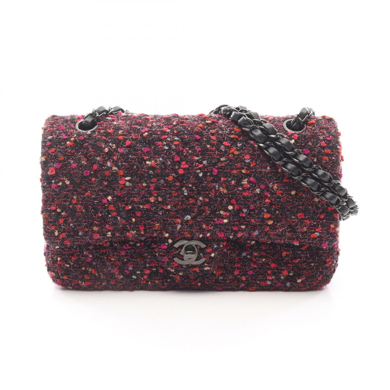 香奈兒 (CHANEL) 絎縫雙蓋鏈條肩背包 黑色 粉紅色 二手 女士-0