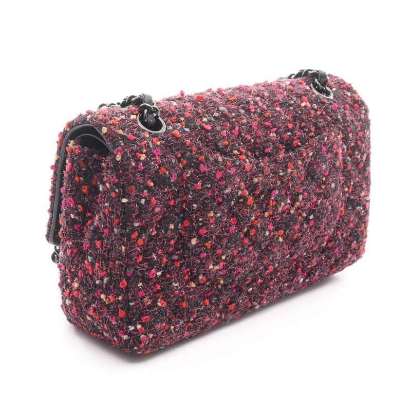 香奈兒 (CHANEL) 絎縫雙蓋鏈條肩背包 黑色 粉紅色 二手 女士-1