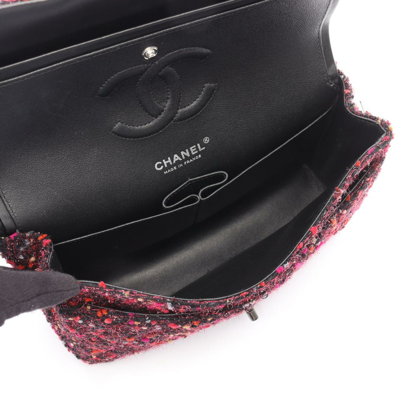 香奈兒 (CHANEL) 絎縫雙蓋鏈條肩背包 黑色 粉紅色 二手 女士-2