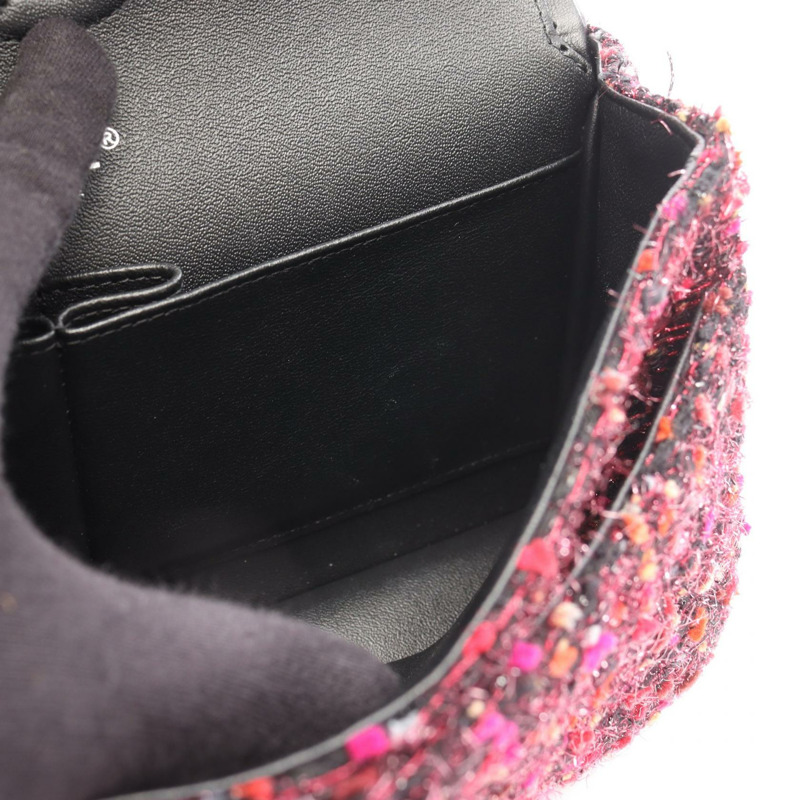 香奈兒 (CHANEL) 絎縫雙蓋鏈條肩背包 黑色 粉紅色 二手 女士-5