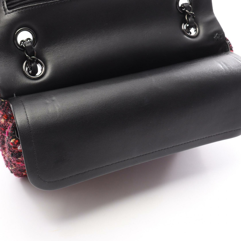 香奈兒 (CHANEL) 絎縫雙蓋鏈條肩背包 黑色 粉紅色 二手 女士-9