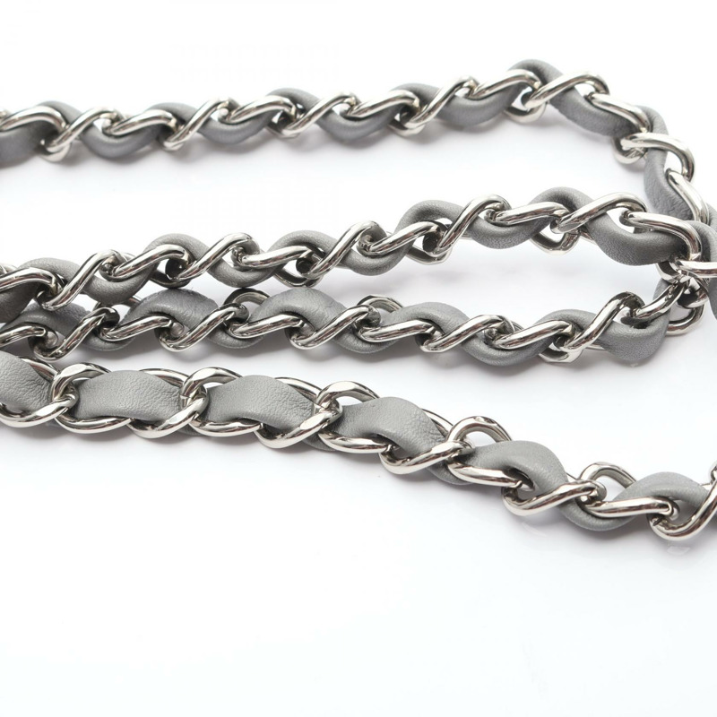 香奈兒 (CHANEL) 絎縫鏈條肩背斜背包，牛仔灰，銀色五金，二手，女士 Coco CC 標誌-6