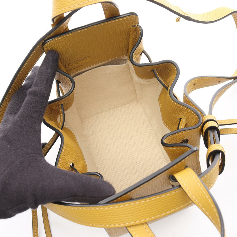 LOEWE 迷你吊床抽繩兩用單肩手提包 A538V07X10 棕色皮革-2