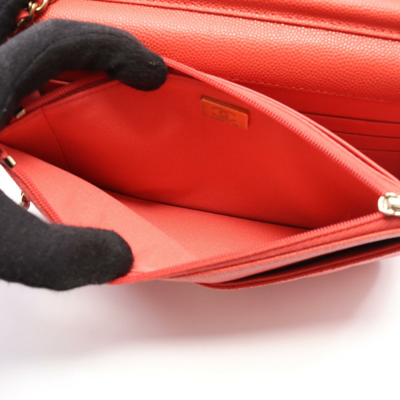 香奈兒 (CHANEL) 絎縫鏈條肩背斜背包 AP0250 小牛皮 紅色 金色五金 二手-5