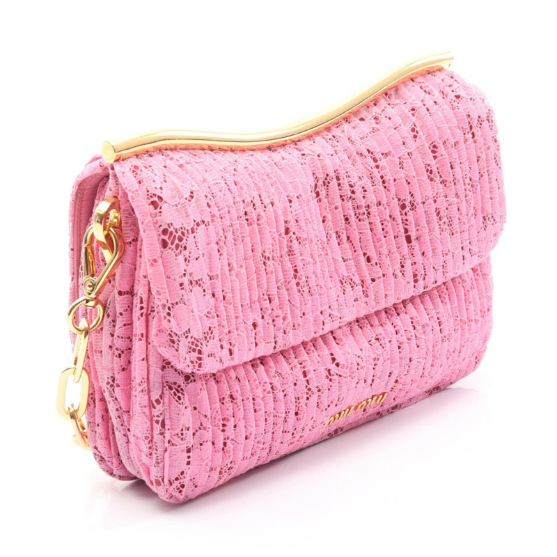 Miu Miu 粉紅皮革斜背單肩包,二手女款,金色五金配件-1