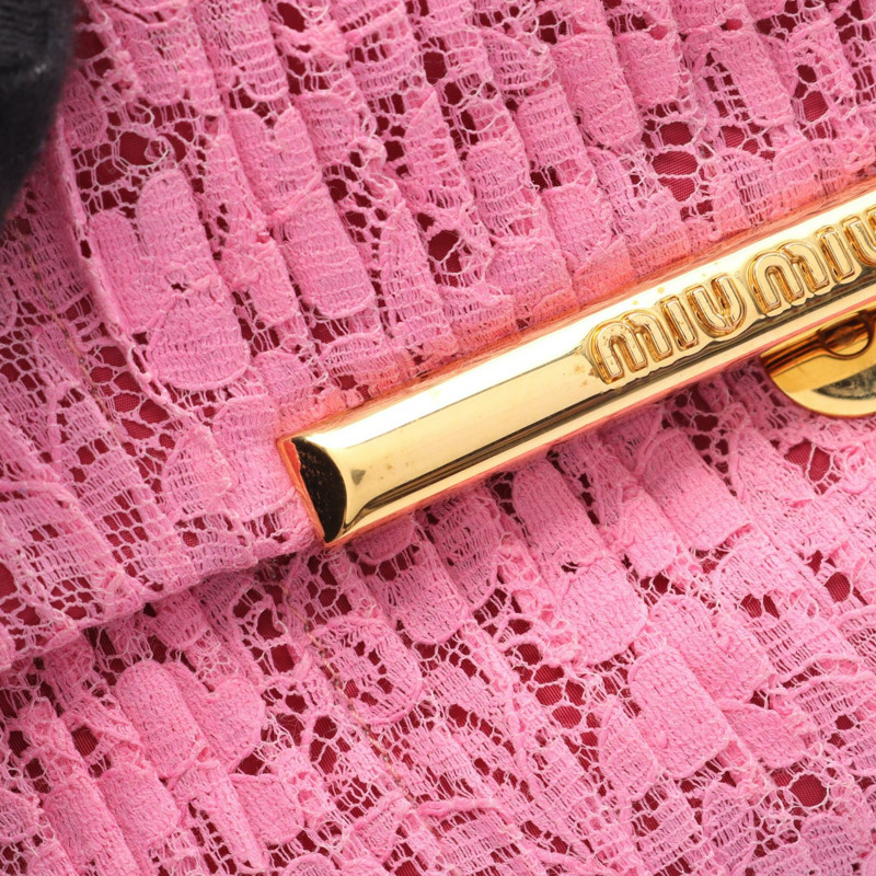 Miu Miu 粉紅皮革斜背單肩包,二手女款,金色五金配件-5