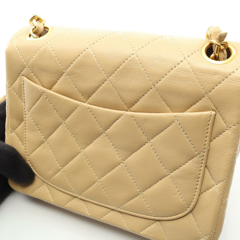 香奈兒迷你絎縫鏈條斜挎包，羊皮米色，二手金色五金 COCO-7