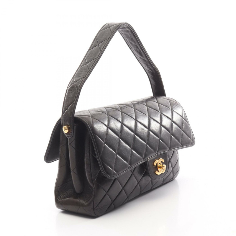 香奈兒 (CHANEL) Matelasse 雙面手提包，羊皮材質，黑色，二手，女士款，金色五金配件-1