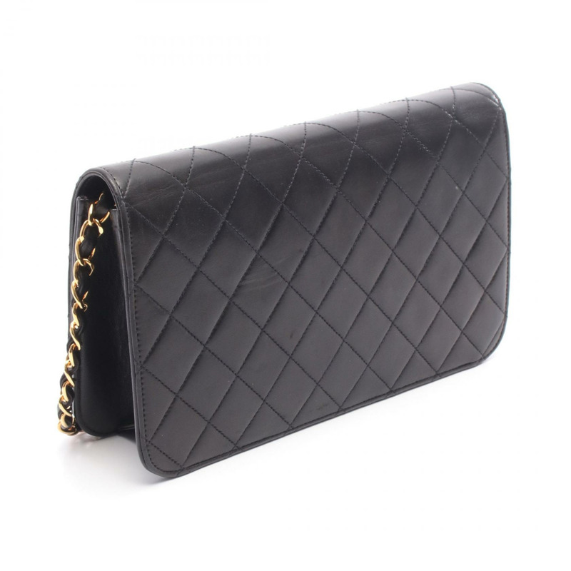 香奈兒 (CHANEL) 絎縫全翻蓋鏈條單肩背包，羊皮材質，黑色，二手，女士款，金色五金-1