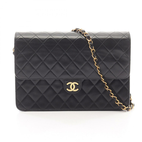 香奈兒 (CHANEL) 絎縫鏈條單肩包，羊皮材質，黑色，二手，女士款，金色五金