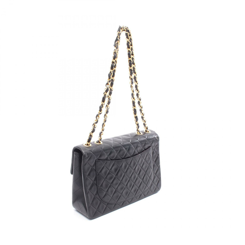 香奈兒 Jumbo Matelasse 34 單翻蓋鏈條肩背包，羊皮材質，黑色，二手，金色五金-1