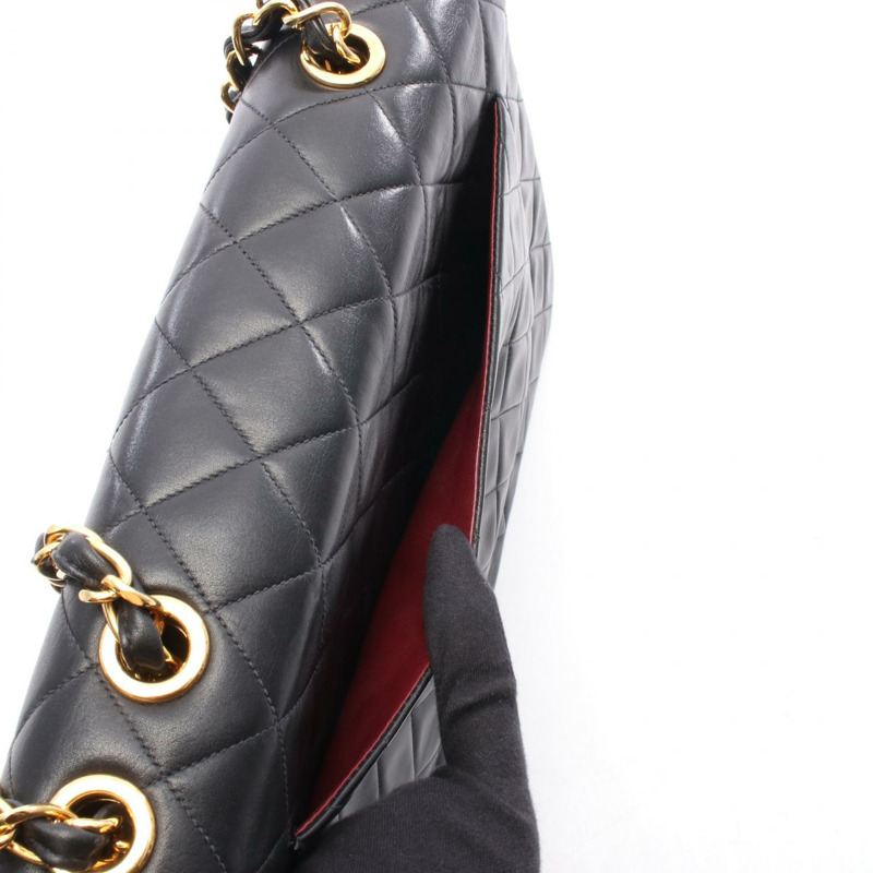 香奈兒 Jumbo Matelasse 34 單翻蓋鏈條肩背包，羊皮材質，黑色，二手，金色五金-5