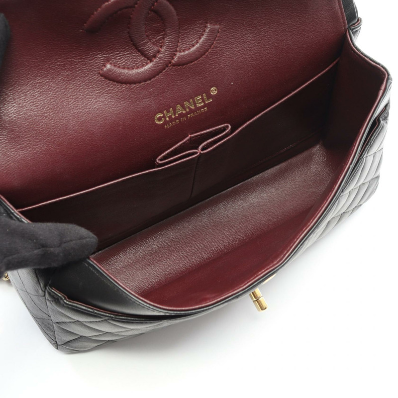 香奈兒 (CHANEL) Matelasse W 翻蓋鏈條單肩包，羊皮材質，黑色，二手，女士款，金色五金-2