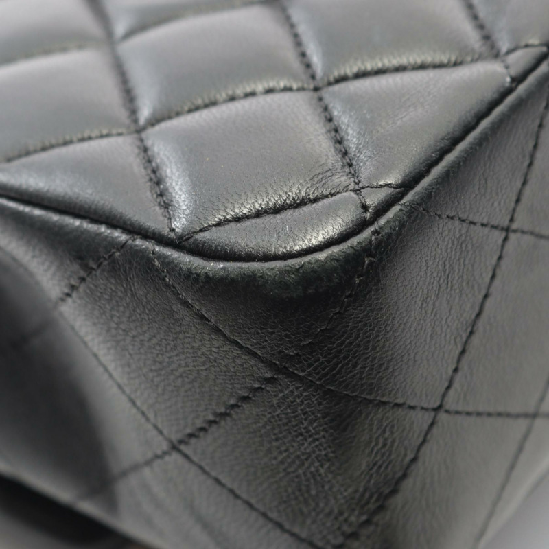 香奈兒 (CHANEL) Matelasse W 翻蓋鏈條單肩包，羊皮材質，黑色，二手，女士款，金色五金-6