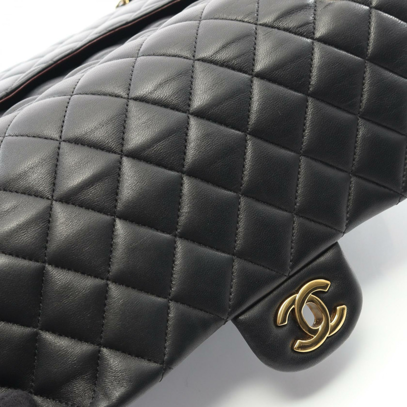 香奈兒 (CHANEL) Matelasse W 翻蓋鏈條單肩包，羊皮材質，黑色，二手，女士款，金色五金-12