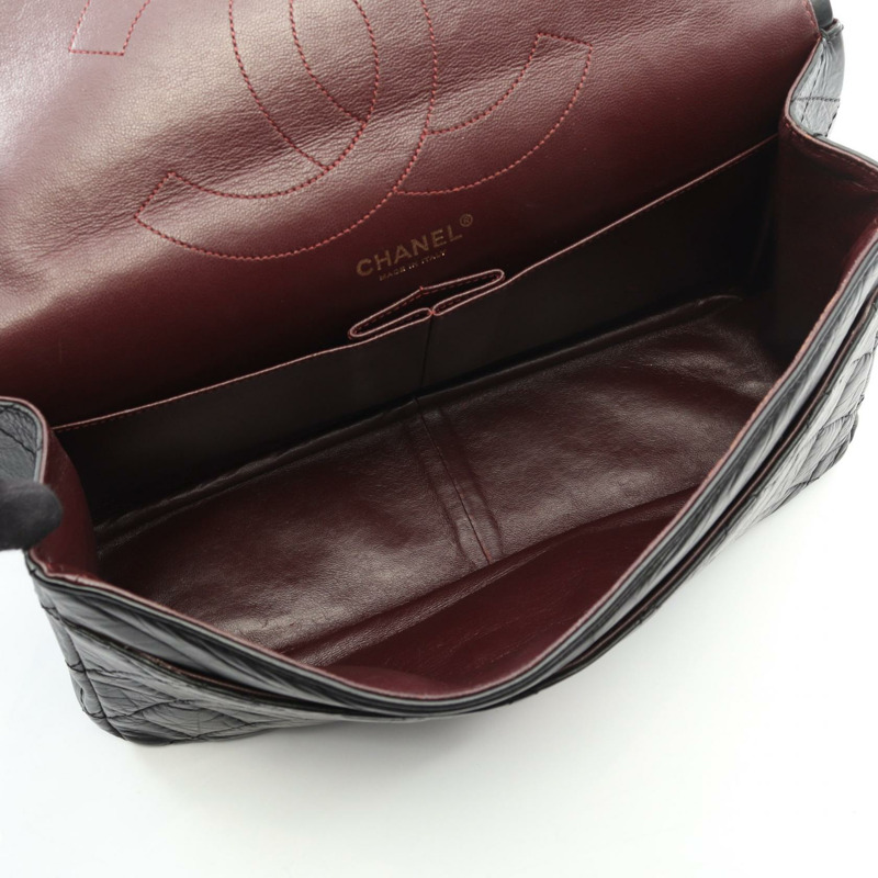 香奈兒 2.55 Matelasse Maxi W 翻蓋鏈條肩背包,黑色小牛皮,二手,金色五金-2