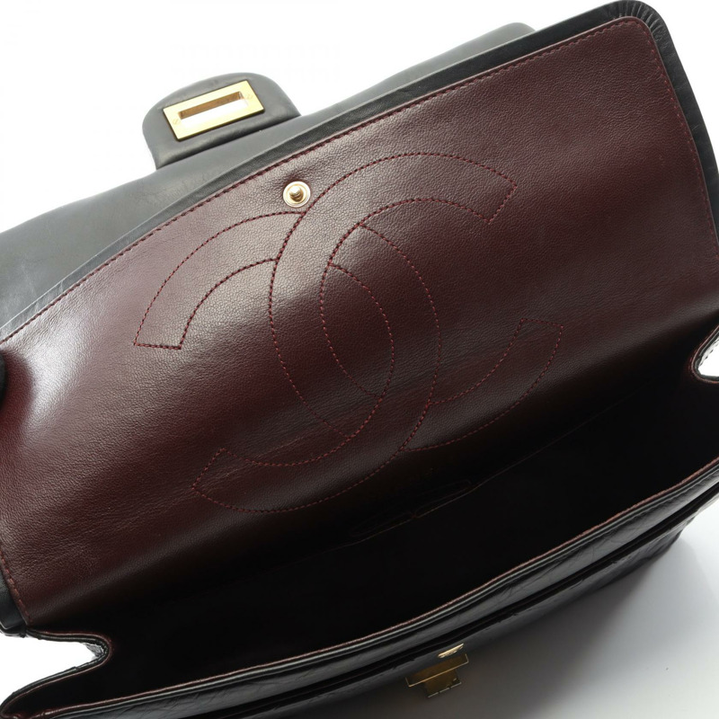 香奈兒 2.55 Matelasse Maxi W 翻蓋鏈條肩背包,黑色小牛皮,二手,金色五金-5