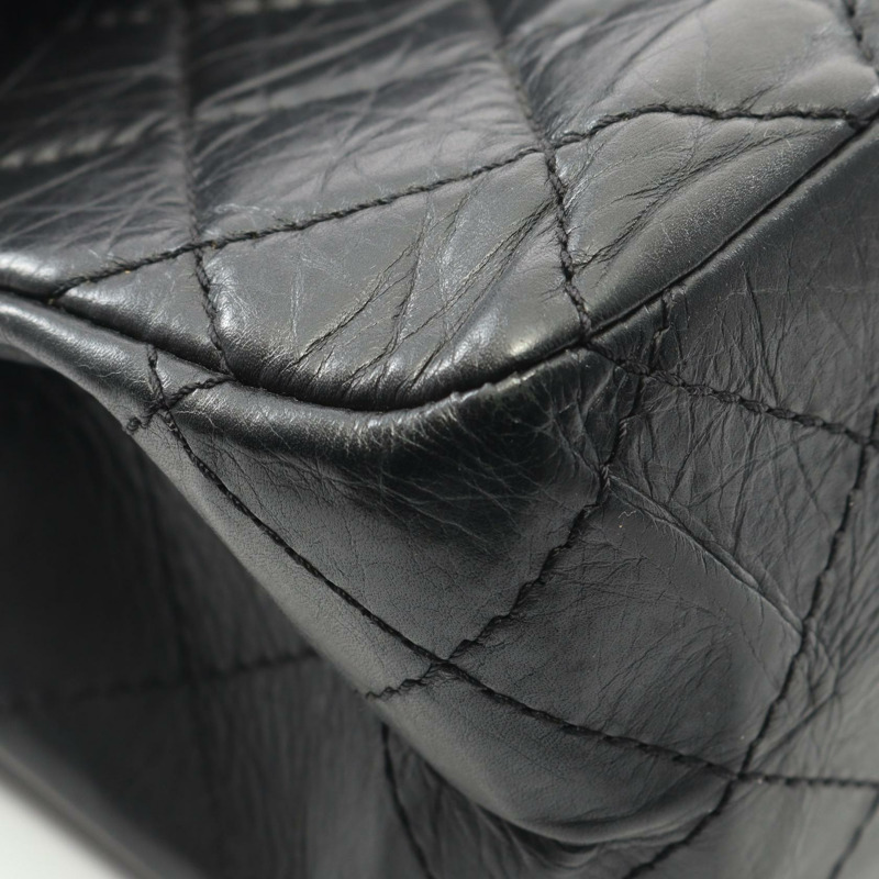 香奈兒 2.55 Matelasse Maxi W 翻蓋鏈條肩背包,黑色小牛皮,二手,金色五金-7