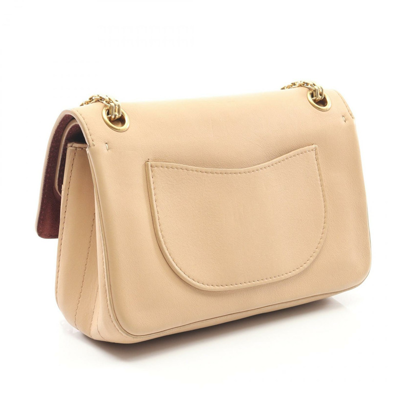 香奈兒 2.55 W 翻蓋鏈條單肩包 米色皮革 二手 女士 金色五金-1