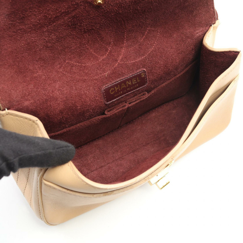 香奈兒 2.55 W 翻蓋鏈條單肩包 米色皮革 二手 女士 金色五金-2