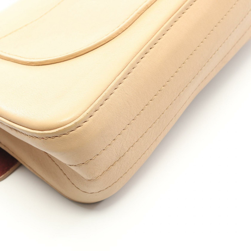 香奈兒 2.55 W 翻蓋鏈條單肩包 米色皮革 二手 女士 金色五金-6