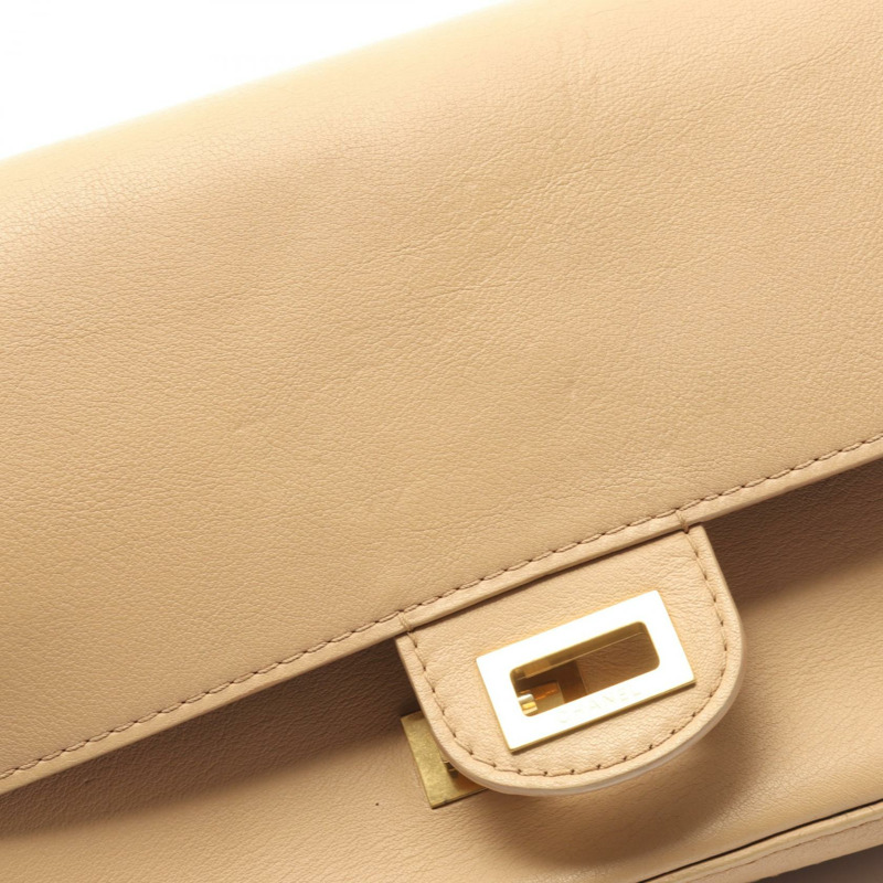 香奈兒 2.55 W 翻蓋鏈條單肩包 米色皮革 二手 女士 金色五金-10