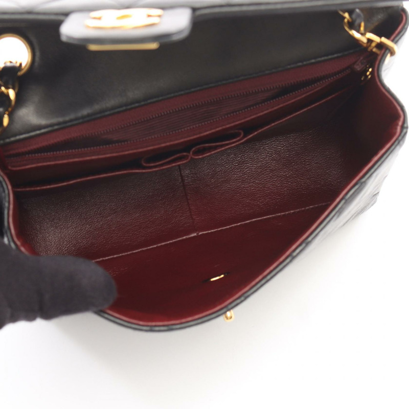 香奈兒迷你Matelasse 20鏈條斜挎包，羊皮材質，黑色，二手，金色五金-2