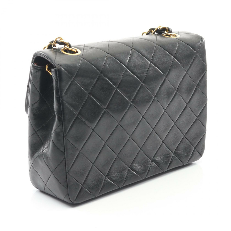 香奈兒迷你Matelasse 20鏈條斜挎包，羊皮材質，黑色，二手，金色五金-1