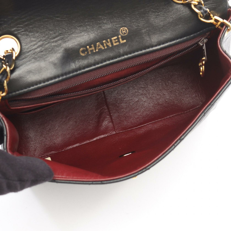 香奈兒迷你Matelasse 20鏈條斜挎包，羊皮材質，黑色，二手，金色五金-2