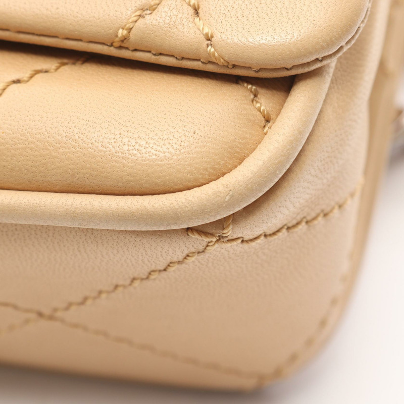 香奈兒 2.55 野性縫線鏈條單肩包 羊皮 米色 二手 女士 COCO CC-6