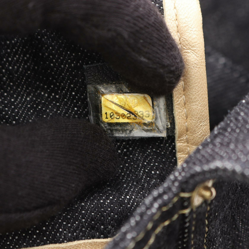 香奈兒閃亮牛仔布 COCO 標誌肩背手提包，海軍藍牛仔布，二手女款，金色五金-4