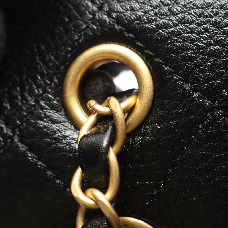 香奈兒 Maxi Flap 絎縫鏈條肩背包，小牛皮材質，黑色，二手，女士款，金色五金-9