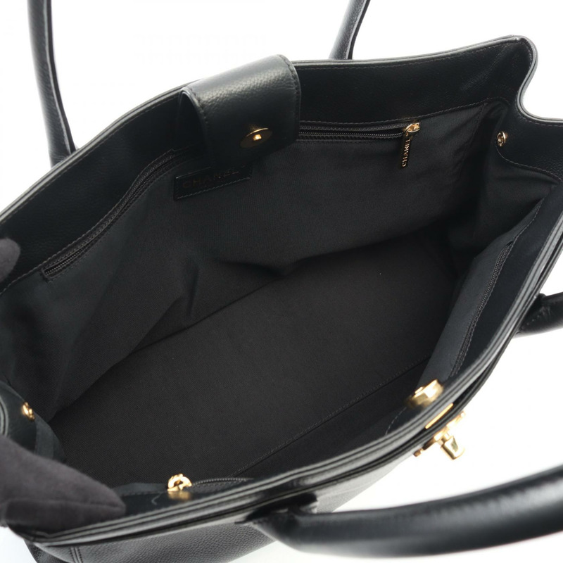香奈兒 (CHANEL) 女士黑色小牛皮行政手提包，金色五金配件，COCO CC 標誌-2