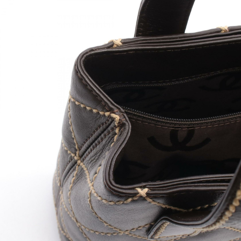 香奈兒 (CHANEL) 棕色真皮野性縫線手提包，二手女款，金色五金配件-5