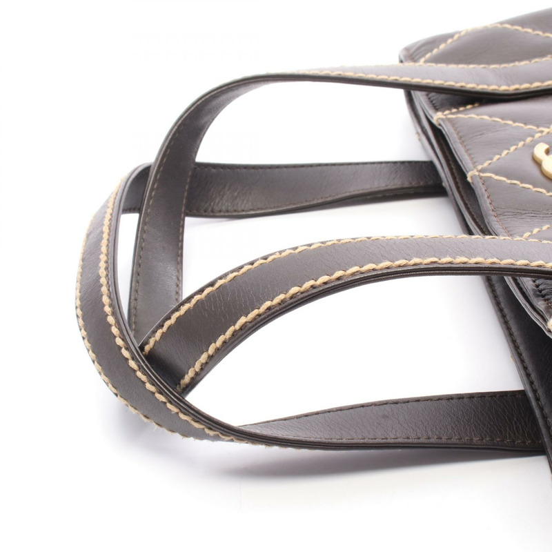 香奈兒 (CHANEL) 棕色真皮野性縫線手提包，二手女款，金色五金配件-6