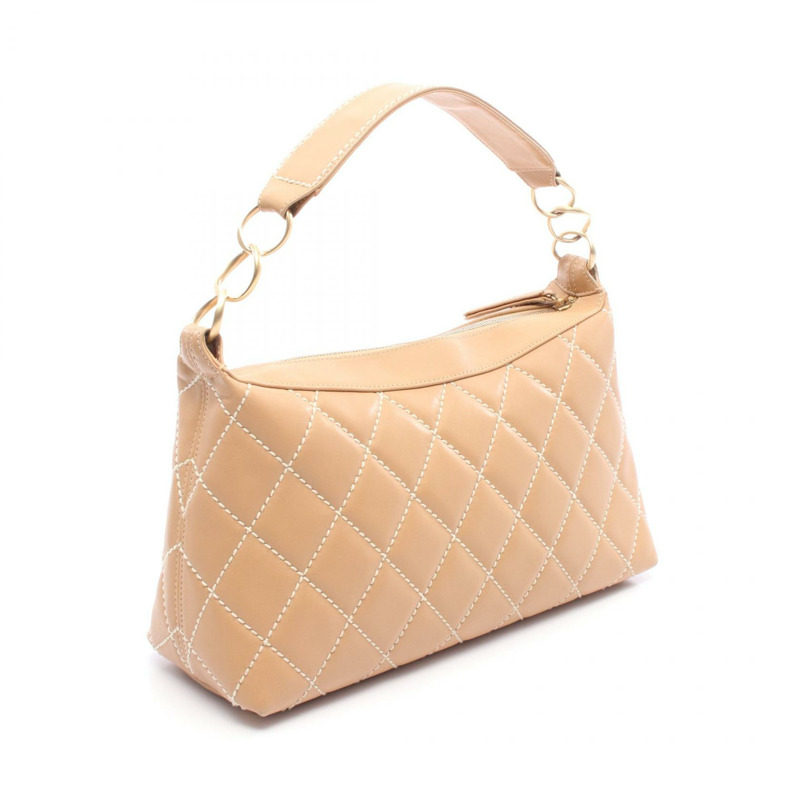 香奈兒 (CHANEL) 野性縫線 COCO 標誌鏈條肩背包，棕色皮革，二手，女士，金色五金-1