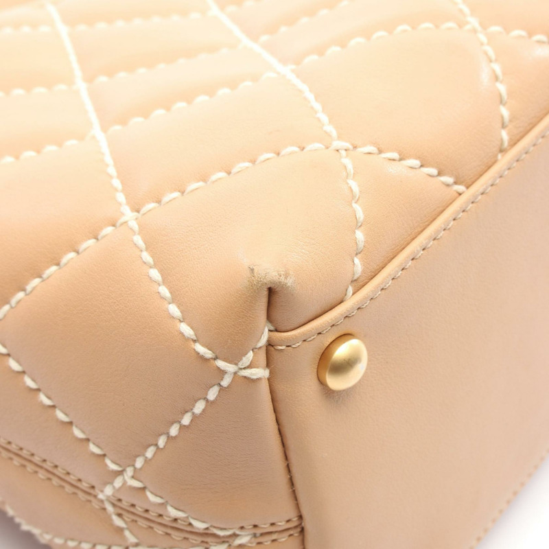 香奈兒 (CHANEL) 野性縫線 COCO 標誌鏈條肩背包，棕色皮革，二手，女士，金色五金-5