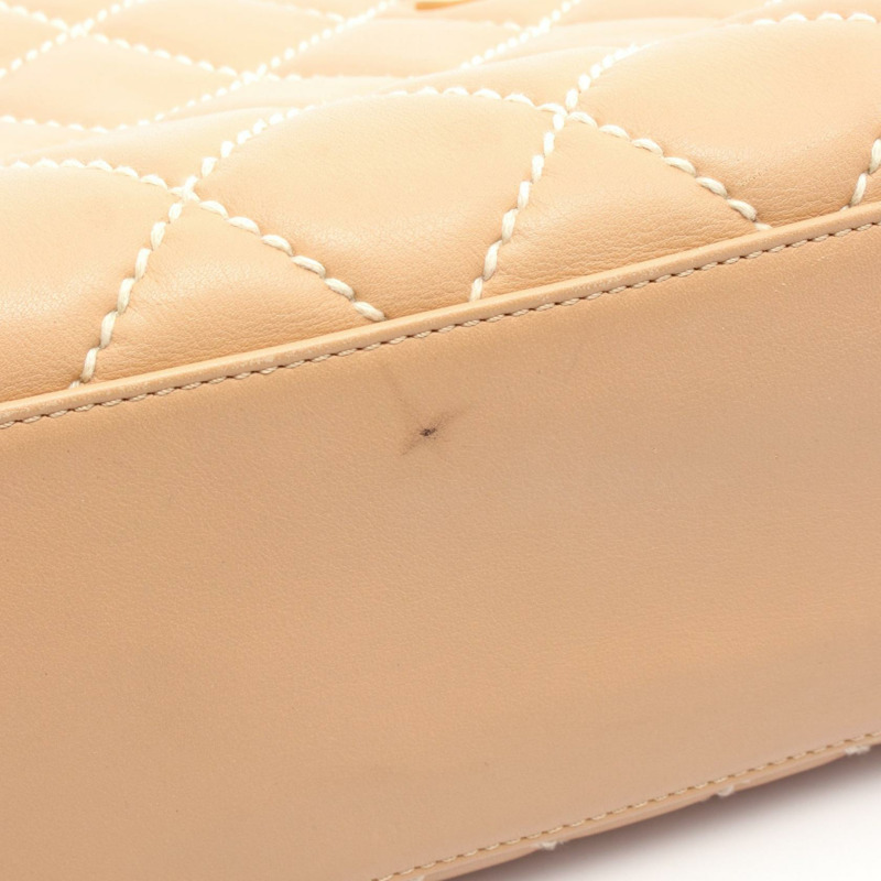 香奈兒 (CHANEL) 野性縫線 COCO 標誌鏈條肩背包，棕色皮革，二手，女士，金色五金-6